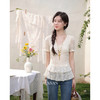 鹿向南「清浅时光」法式白杏色短袖衬衫女夏季漂亮独特蕾丝上衣 商品缩略图2
