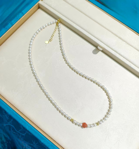 复古国风 4mm淡水小米珍珠南红珠项链 温润雅致 送女友佳礼 [发：75] 