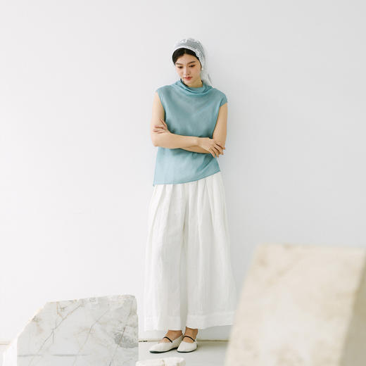 绽放180朵/小青*zijun联名系列丝棉绡缎堆领宽肩背心绞花无袖T恤 商品图3