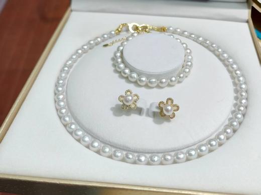 淡水珍珠套装 7-8mm 项链+耳钉 礼盒装 省心礼物 [发：72] 商品图0