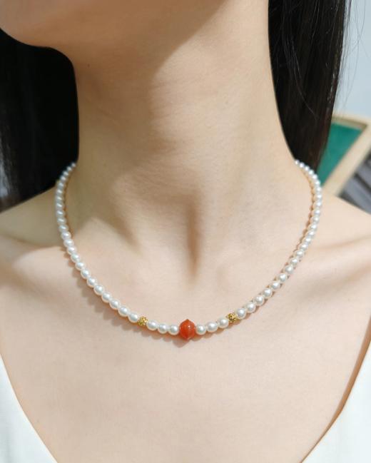 复古国风 4mm淡水小米珍珠南红珠项链 温润雅致 送女友佳礼 [发：75]  商品图1