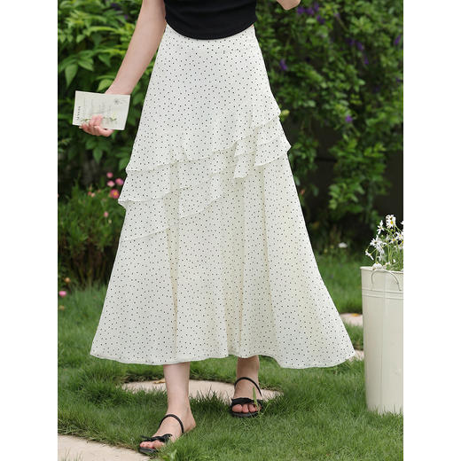 鹿向南【0405/20:00新品前1小时7折限量100件】白色波点半身裙 商品图0