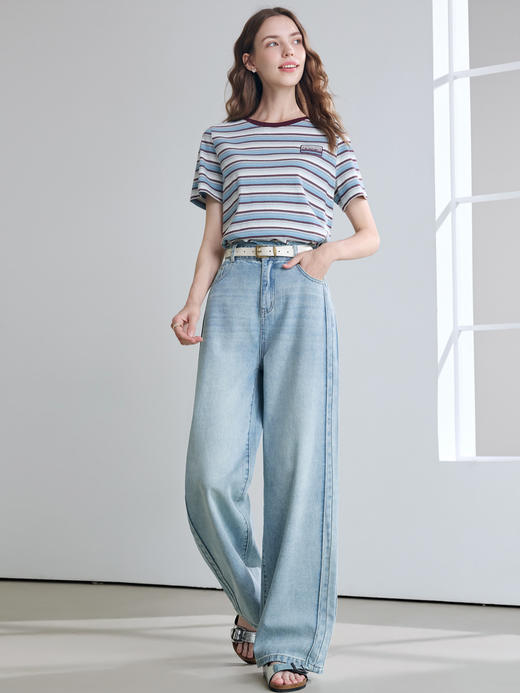 【百图lulu定制】【六好神裤】高含棉量 水洗磨白 垂感足 双拼线 显腿长 牛仔裤 商品图6