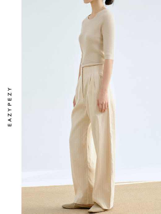 丝麻高腰条纹香蕉裤 商品图2