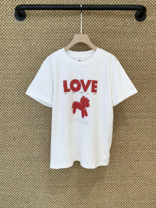 烫钻印花竹节棉白色小马T恤 生肖马年系列 天然棉纱面料 微微肌理感 原身直出下摆设计 线条利落干脆 烫钻印花小马 趣味盎然 螺纹领口 商品图9