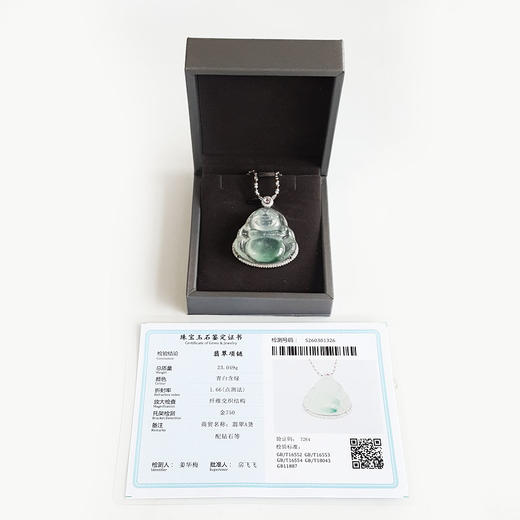 【天然正品】A货翡翠AU750收藏级白金镶钻镶天然细腻白色飘蓝花高冰种佛公翡翠吊坠项链 54CM（长度可调节）230326NJS36 商品图1