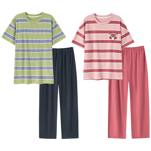 情侣睡衣夏季短袖长裤薄款韩版卡通可爱男女士家居服带胸垫可外穿 商品图4