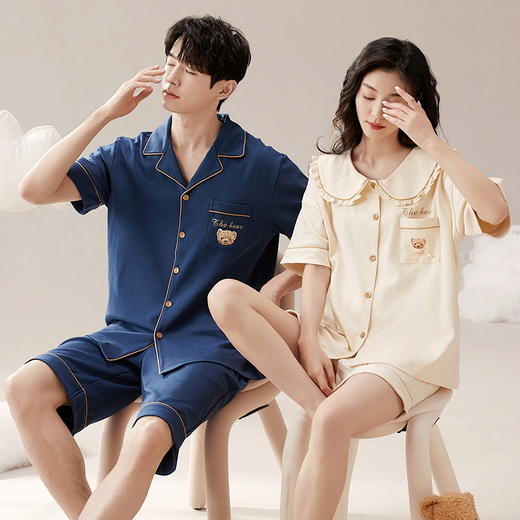 情侣睡衣夏季开衫短袖短裤两件套女生卡通休闲可外穿家居服男士 商品图0