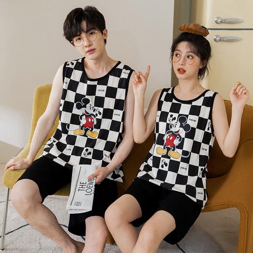 新款棉质睡衣女夏季甜美休闲吊带两件套无袖砍肩家居服夏天 商品图1