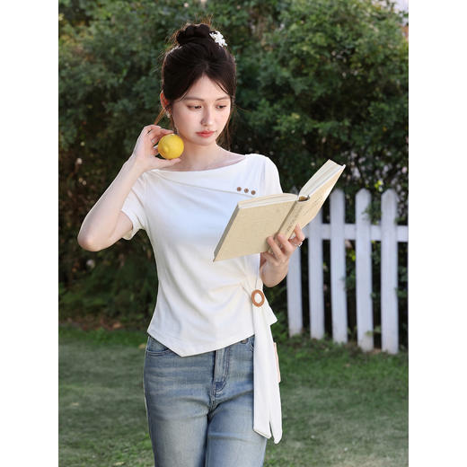 鹿向南【0405/20:00新品】不规则白色T恤短袖 商品图4