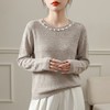 浅浅晚风～法式珍珠圆领针织衫女真丝镂空条纹长袖上衣 商品缩略图2