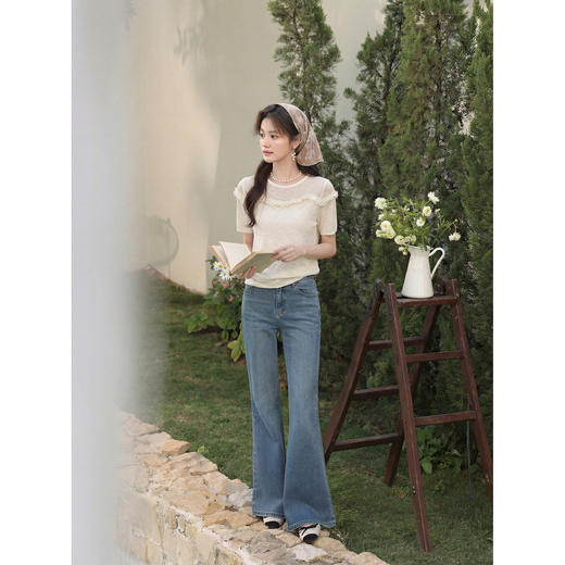 鹿向南【0405/20:00新品前1小时7折限量100件】杏色针织衫T恤短袖 商品图2