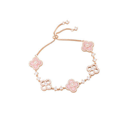 三彩2026新款浅粉轻甜四叶草海棠纹手链国风轻奢通勤幸运约会显贵 商品图3