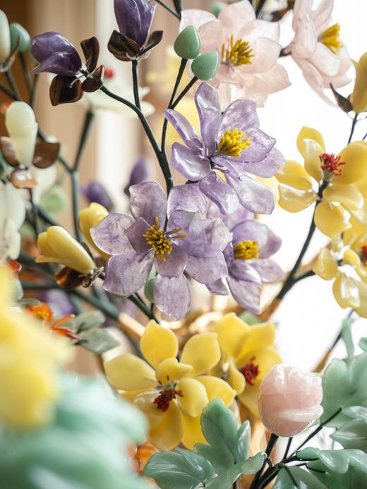 独角鹿西洋古董中国出品传统宝相花纹景泰蓝盆装饰「玉堂富贵」主题珍宝像生盆景一对 商品图5