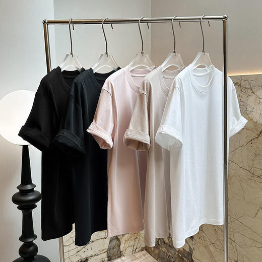 官网1600！亚*山大王情侣装T恤 重磅230g棉质明星同款圆领正肩短袖 简约宽松透气打底半袖 商品图7