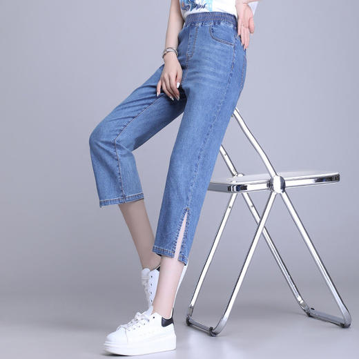 大码七分牛仔裤女夏季2025年新款中年妈妈松紧腰休闲冰丝直筒裤子 商品图2