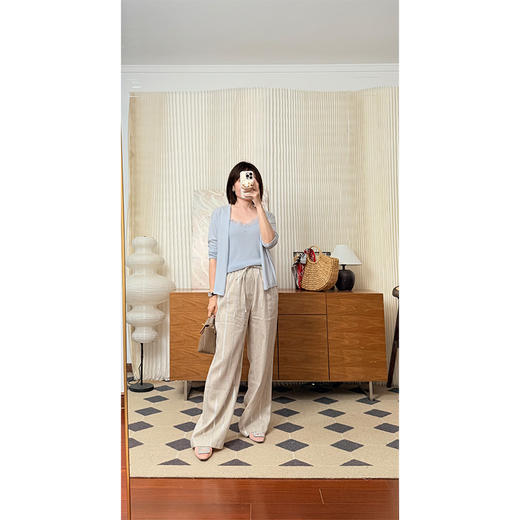 时间的温度 日本进口亚麻棉 银葱提花竖条纹 高级感拉满阔腿长裤 空调裤 天然的面料就是好 商品图3