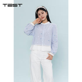 夏上新法式温柔风蓝白条纹绣花衬衫1262007