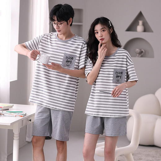 情侣睡衣夏季短袖棉质薄款卡通男女士两件套装家居服夏天新款新品新款新品 商品图0
