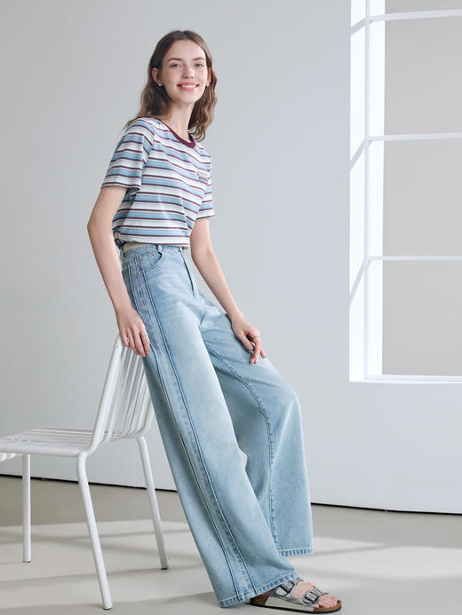 【百图lulu定制】【六好神裤】高含棉量 水洗磨白 垂感足 双拼线 显腿长 牛仔裤 商品图5