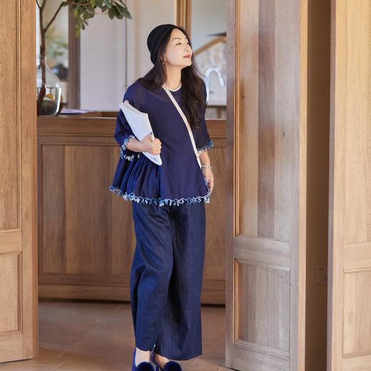 【林栖设计小店】植物染色|手工花边纯棉多色2026夏新款衬衫上衣两件套 商品图1