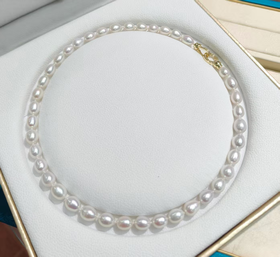 极光大米珠 8-9mm淡水珍珠项链 饱满亮泽 日常通勤 [发：73]