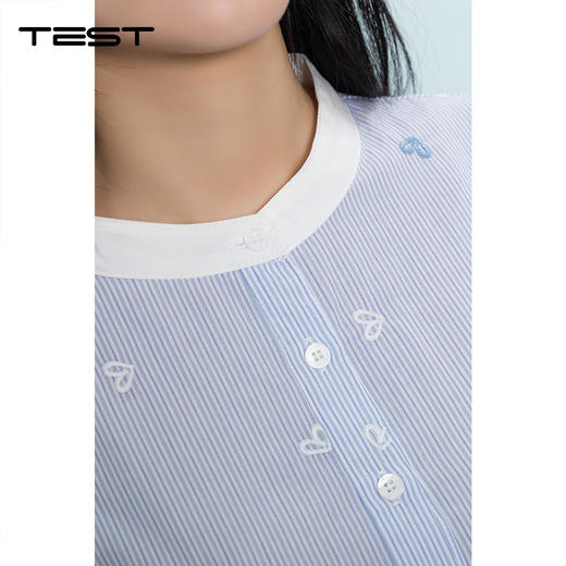 夏上新法式温柔风蓝白条纹绣花衬衫1262007 商品图3