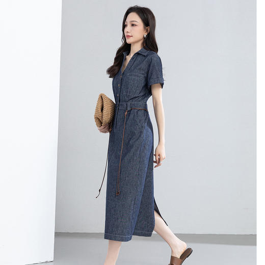「高货xg」全新升级【铂金会员321/天猫429/差价108】(10456)洛诗琳复古棉麻连衣裙女2026夏季新款法式收腰牛仔中长裙 商品图1