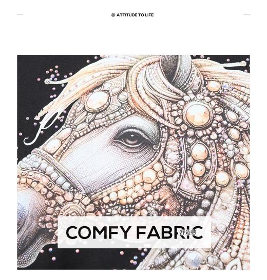 PINLI品立2026夏季新款男士马年烫画烫钻圆领落肩短袖T恤上衣潮牌BG262111016 商品图6