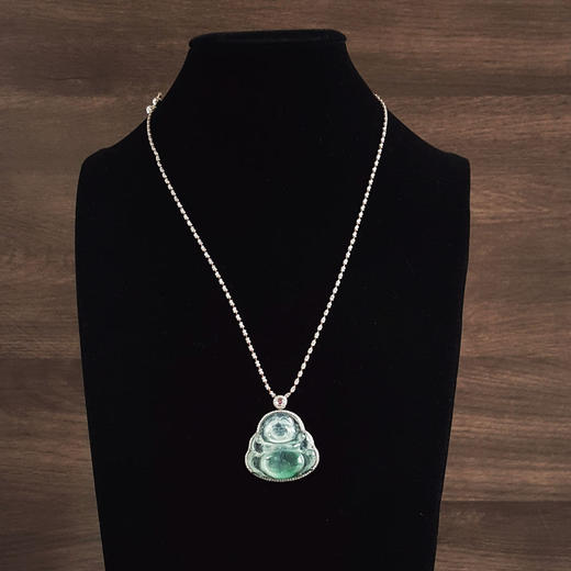 【天然正品】A货翡翠AU750收藏级白金镶钻镶天然细腻白色飘蓝花高冰种佛公翡翠吊坠项链 54CM（长度可调节）230326NJS36 商品图9