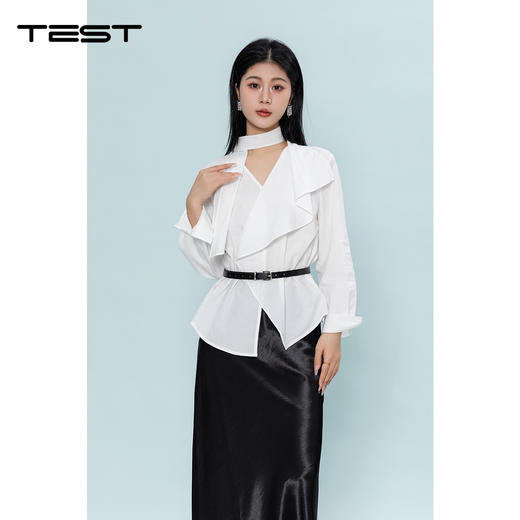 夏上新荷叶边收腰不规则下摆通勤长袖小衫1262012 商品图0