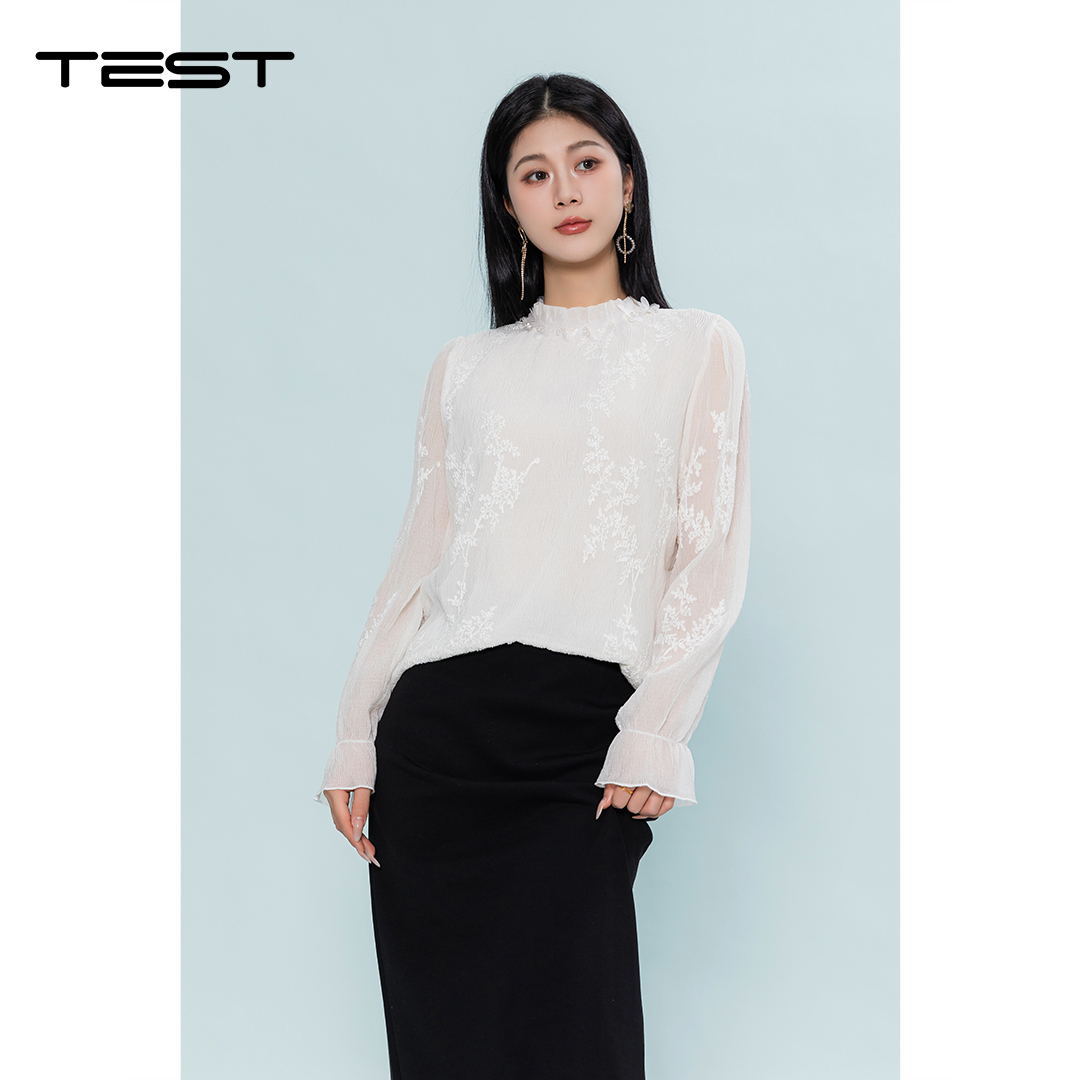 夏上新木耳边立领喇叭袖显瘦仙气衬衣1262010