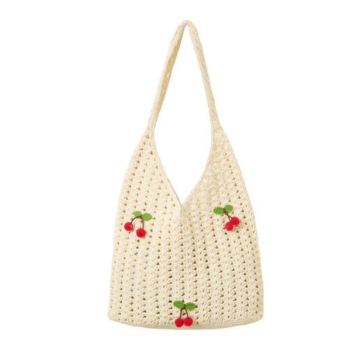 三彩2026新款单肩手提大容量包包通勤小众编织樱桃田园森系甜美女 商品图3