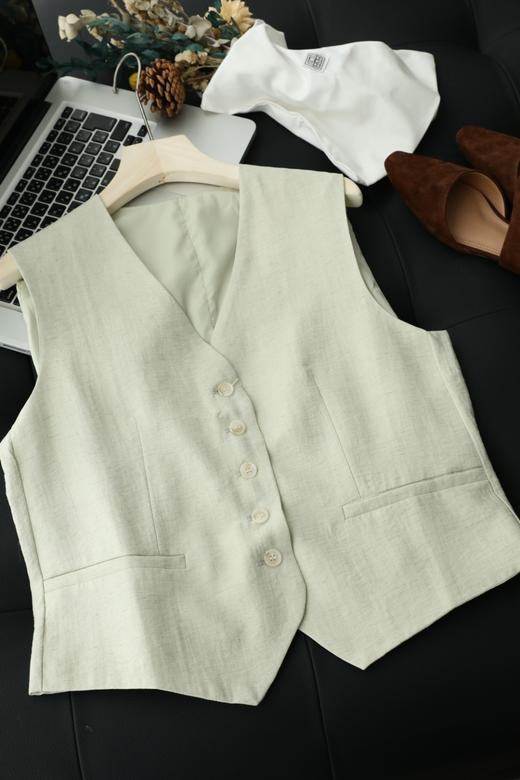 伊*丽含亚麻老钱风中袖西装外套+马甲+西装裤三件套 商品图12