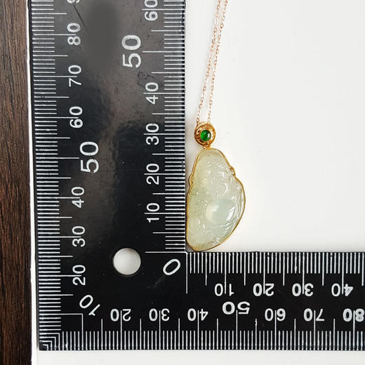 【天然正品】A货翡翠AU750黄金镶天然细腻冰种财神造型（招财纳福）翡翠吊坠项链33.2*15.6*5.2MM（皆取最大值）030425AH103 商品图2
