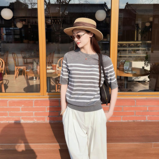 （人手n件）火桐hooton 扬子18针精纺绵羊毛老钱条纹圆领短袖 商品图3