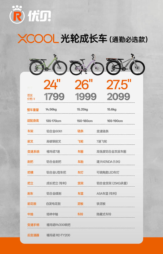 【青少年/8岁+】优贝Xcool光轮成长车Pro版 男女学生自行车通勤 24/26寸/27.5寸【品牌方天津发货】 商品图5