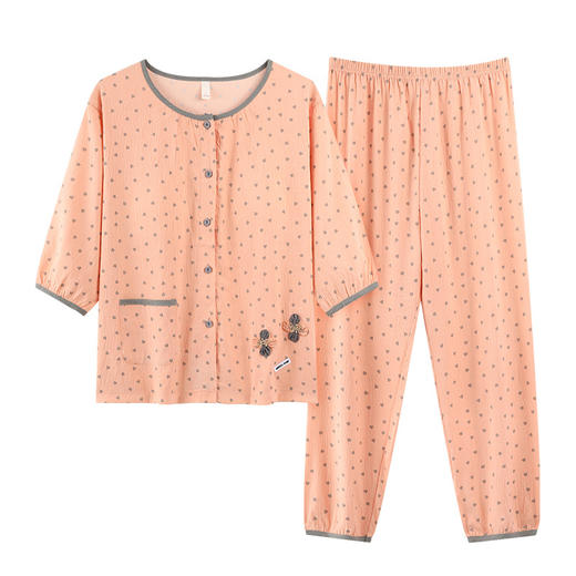 韩版睡衣女夏季春秋带胸垫七分袖两件套装薄款甜美家居服宽松大码 商品图4