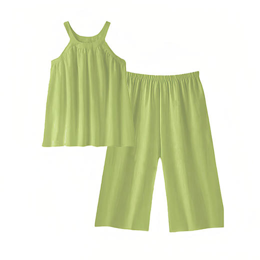 睡衣女士夏季带胸垫吊带背心七分裤薄款休闲简约可外穿家居服套装 商品图2