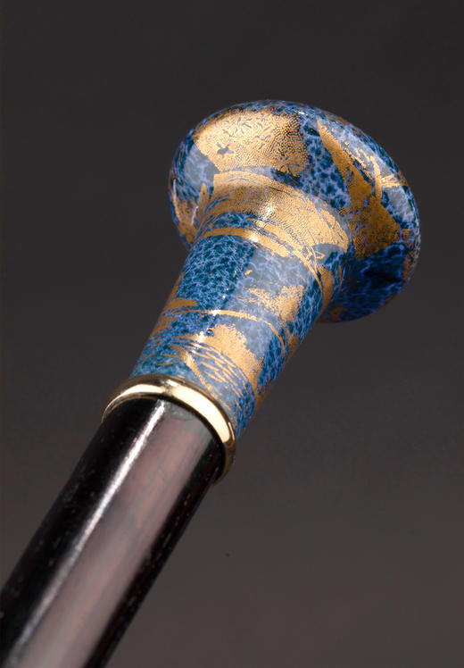 独角鹿西洋古董1910年代中国出品蓝地描金花鸟纹主题瓷手柄硬木手杖 商品图5