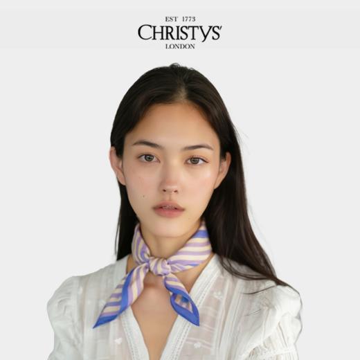 【新品】Christys'百年皇室品牌 100%桑蚕丝巾波点条纹小方巾 商品图3