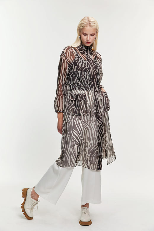 SAFICOO 斑马纹欧根纱收腰防晒风衣 商品图1