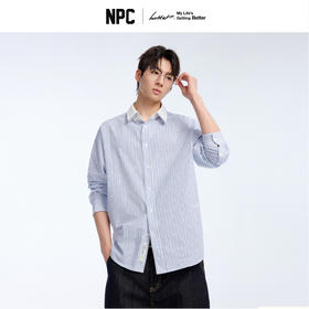 NPC潮牌100%棉美式复古蓝白假两件条纹长袖衬衫男女春季NP61SH19
