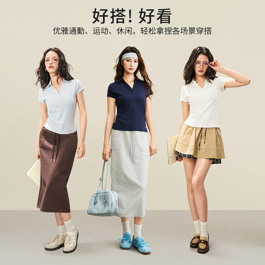 爱帝女士莱赛尔显瘦V领POLO衫夏季翻领短袖T恤 商品图1