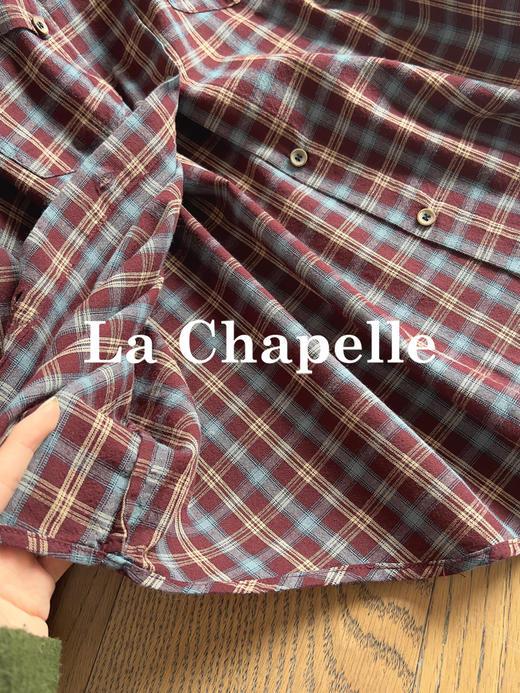 专柜实拍【全棉！亲肤透气】拉夏贝尔/La Chapelle必备品！韩系慵懒翻领排扣口袋长袖复古格子衬衫休闲百搭上衣 商品图8