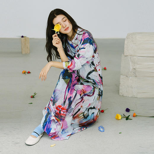 绽放173朵/「余味-2」花衬衫*zijun联名系列竖纹亚麻印花长袖衬衣 商品图1