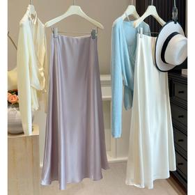 【醋酸缎面鱼尾半身裙】春新款26 高腰纯色显瘦垂感a字包臀长裙 