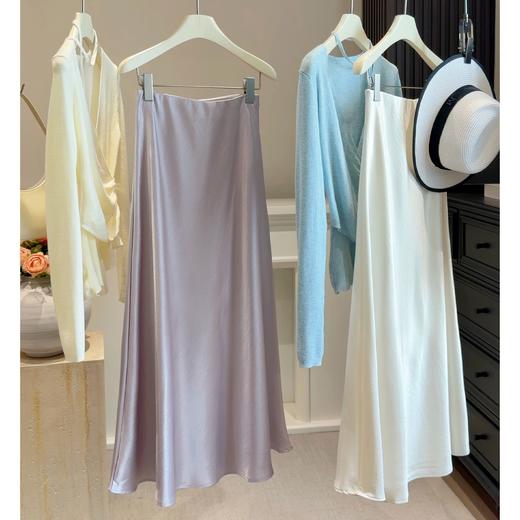 【醋酸缎面鱼尾半身裙】春新款26 高腰纯色显瘦垂感a字包臀长裙  商品图0