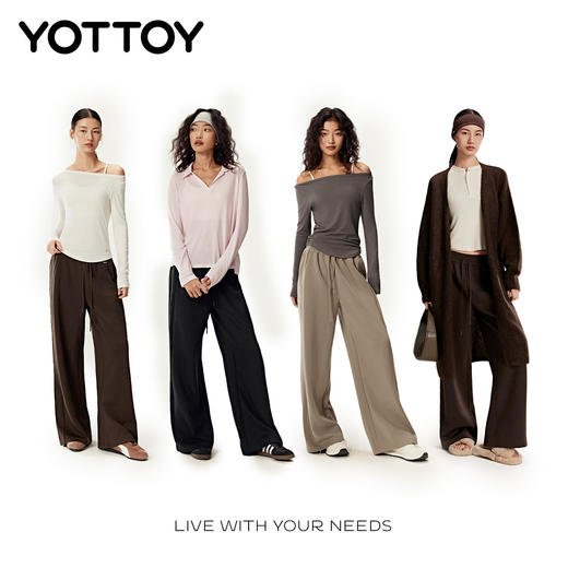 YOTTOY空气阔腿裤女直筒休闲瑜伽裤垂感显瘦宽松高腰健身裤秋季新 商品图4