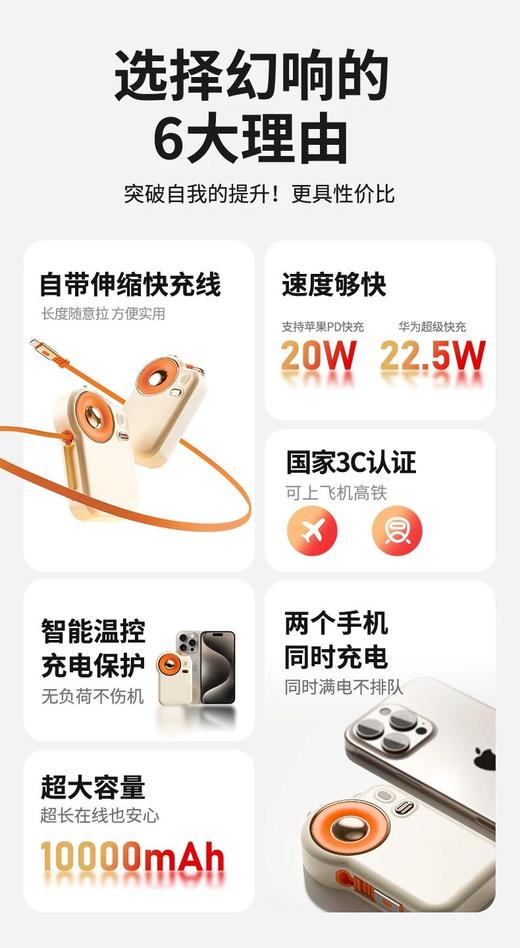 10000mAh，大眼睛伸缩线快充移动电源S15 26G04007 商品图7